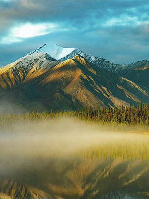 Mountain cone lit by sun